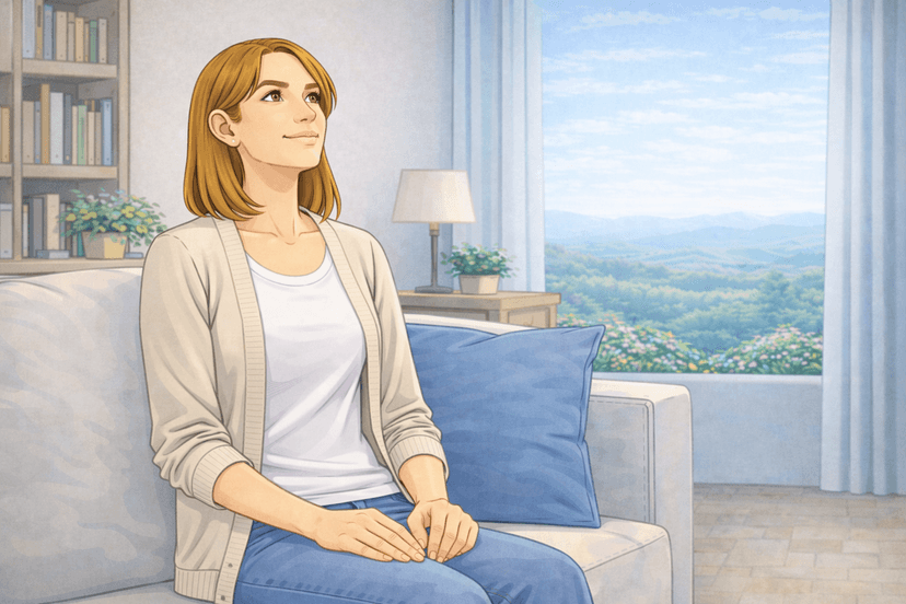 Donna seduta sul divano