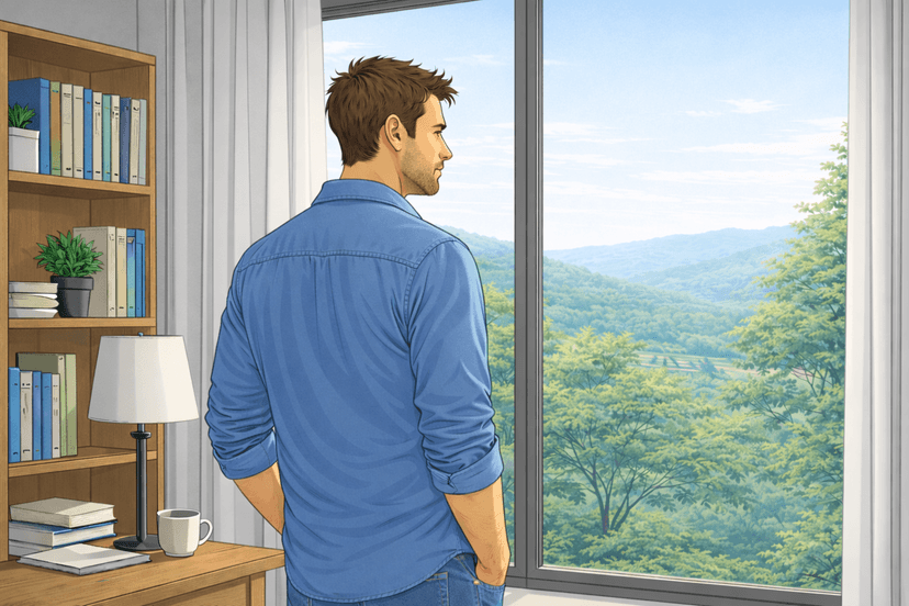 Uomo che guarda dalla finestra